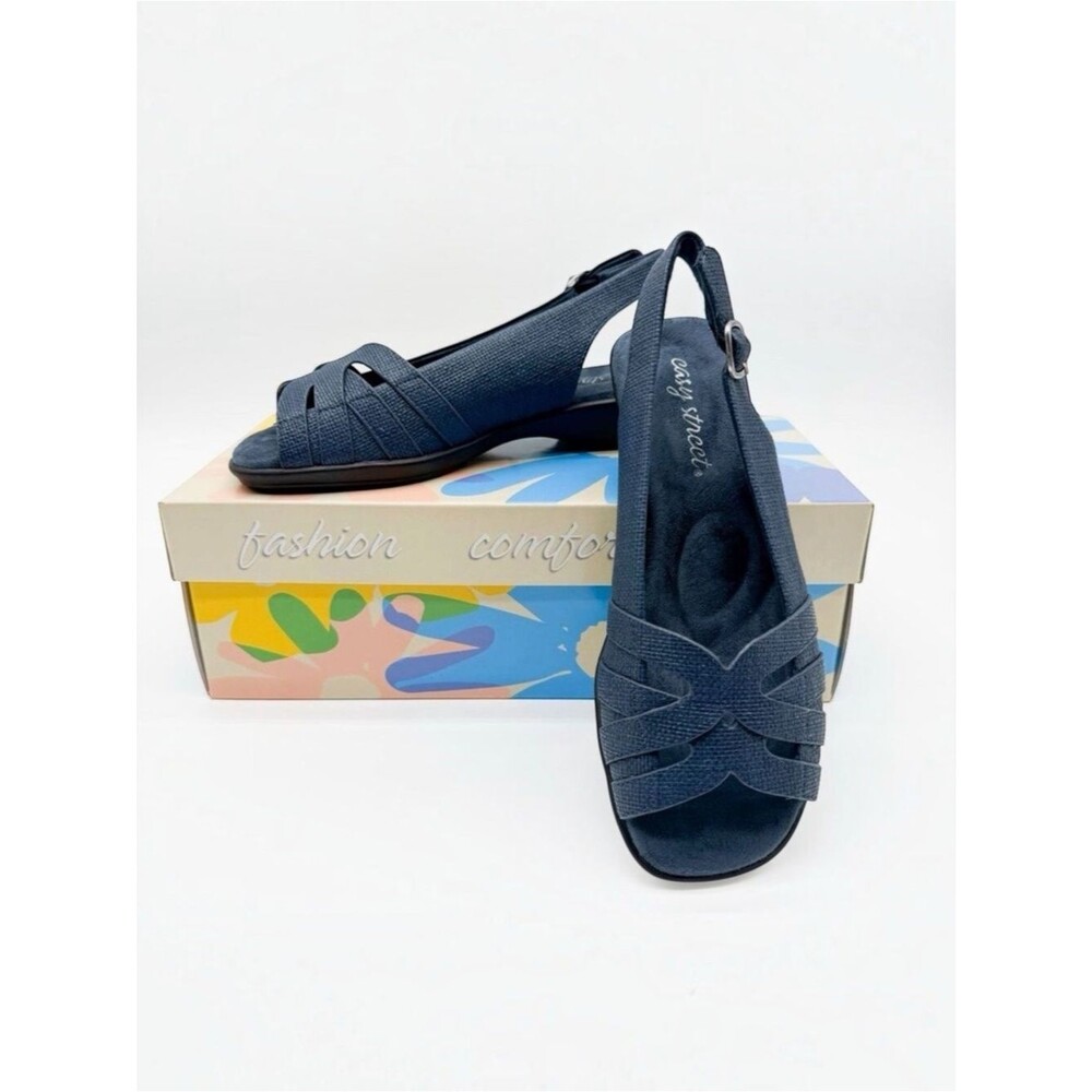 Easy Street Jovita Comfort Slingback Sandals Textured Navy Blue 6N Narrow NEW